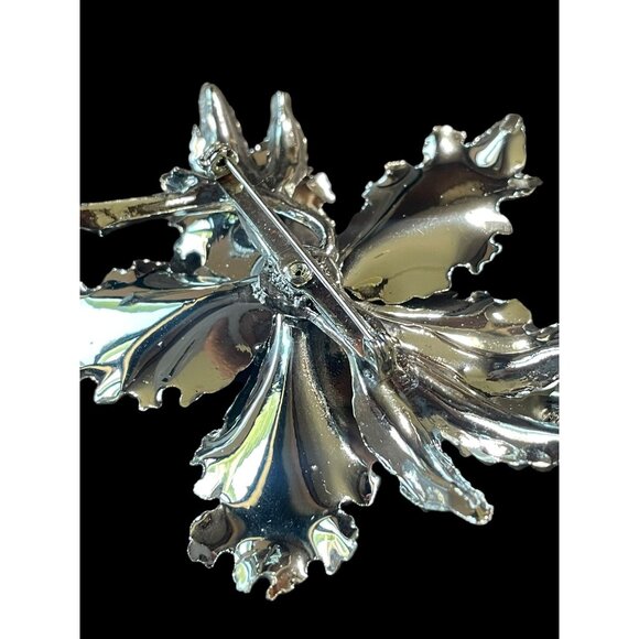Vintage Silver Tone Aurora Borealis Rhinestone Center Flower Fashion Brooch Pin - Picture 4 of 5